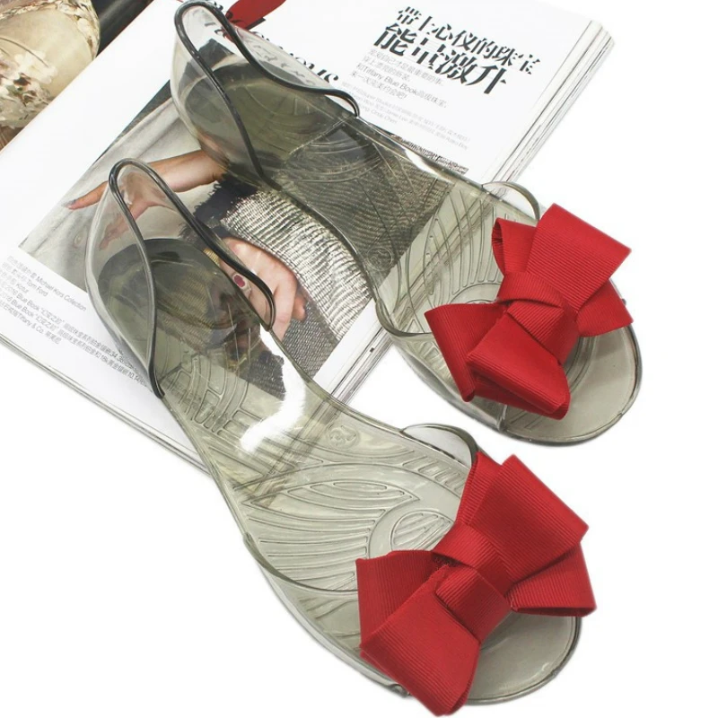 Летние женские босоножки прозрачные туфли на плоской подошве платформе