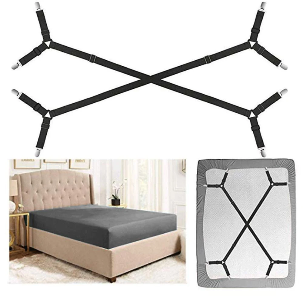 

2pcs Bed Sheet Holder Elastic Bed Sheet Clips 4 Head 2 Sheet Holder Adjustable Mattress Grippers Fasteners Home Bed Sheet Clip