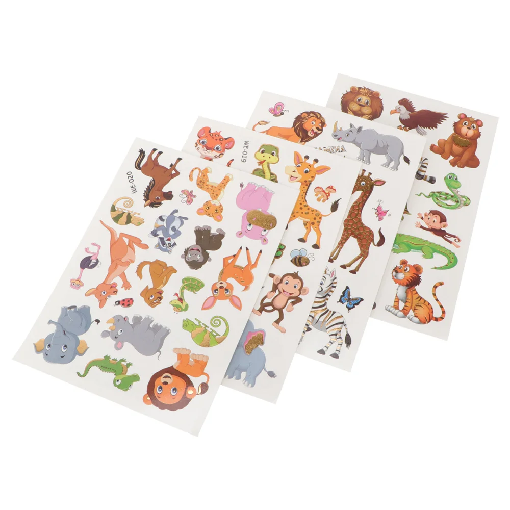 

5 Sheets Cartoon Tattoo Decals Tiger Lion Giraffe Tattoo Sticker (Random Style)