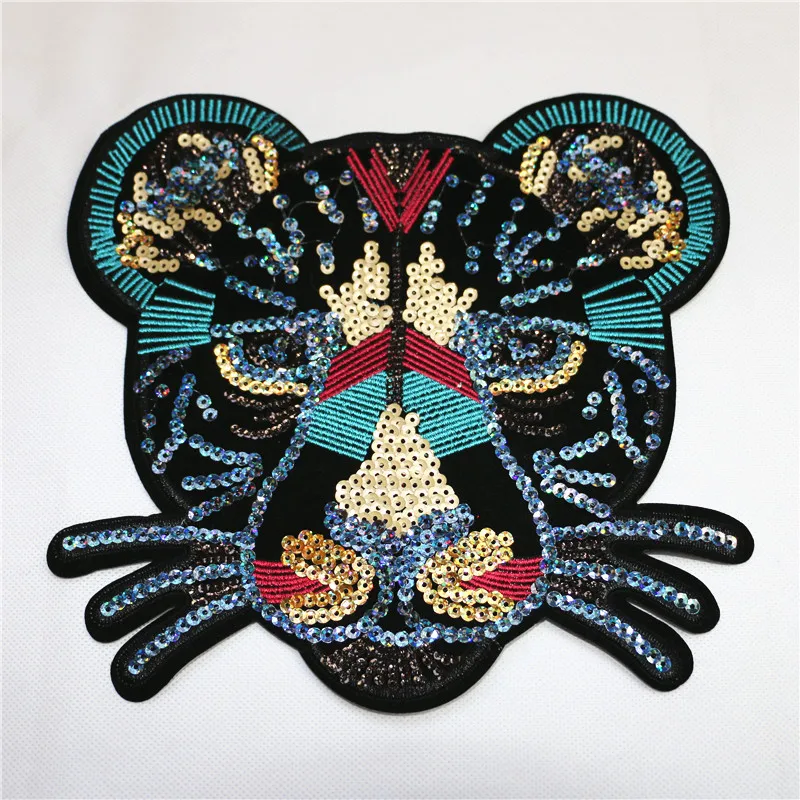 Тканевая нашивка с леопардовой головой большая Аппликация из бисера вышивка для