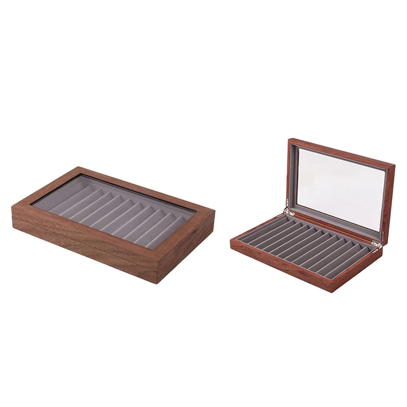 

Ретро ящик для хранения ручек, стеклянная верхняя Запираемая фоторучка, лоток для дисплея, 12 слотов