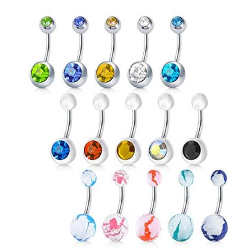 JFORYOU 15 16 шт 14 г кольца из нержавеющей стали для пупка женщин девочек CZ