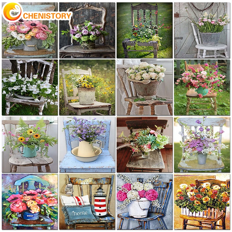 

CHENISTORY Painting By Numbers Flowers Coloring Drawing Oil Picture Adults Paints Number DIY Kits On Canvas With Frame Decor Art