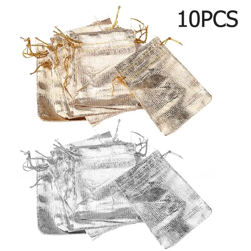 10 шт металлический Фольга органзы чехлов цвета: золотистый серебристый шнурок