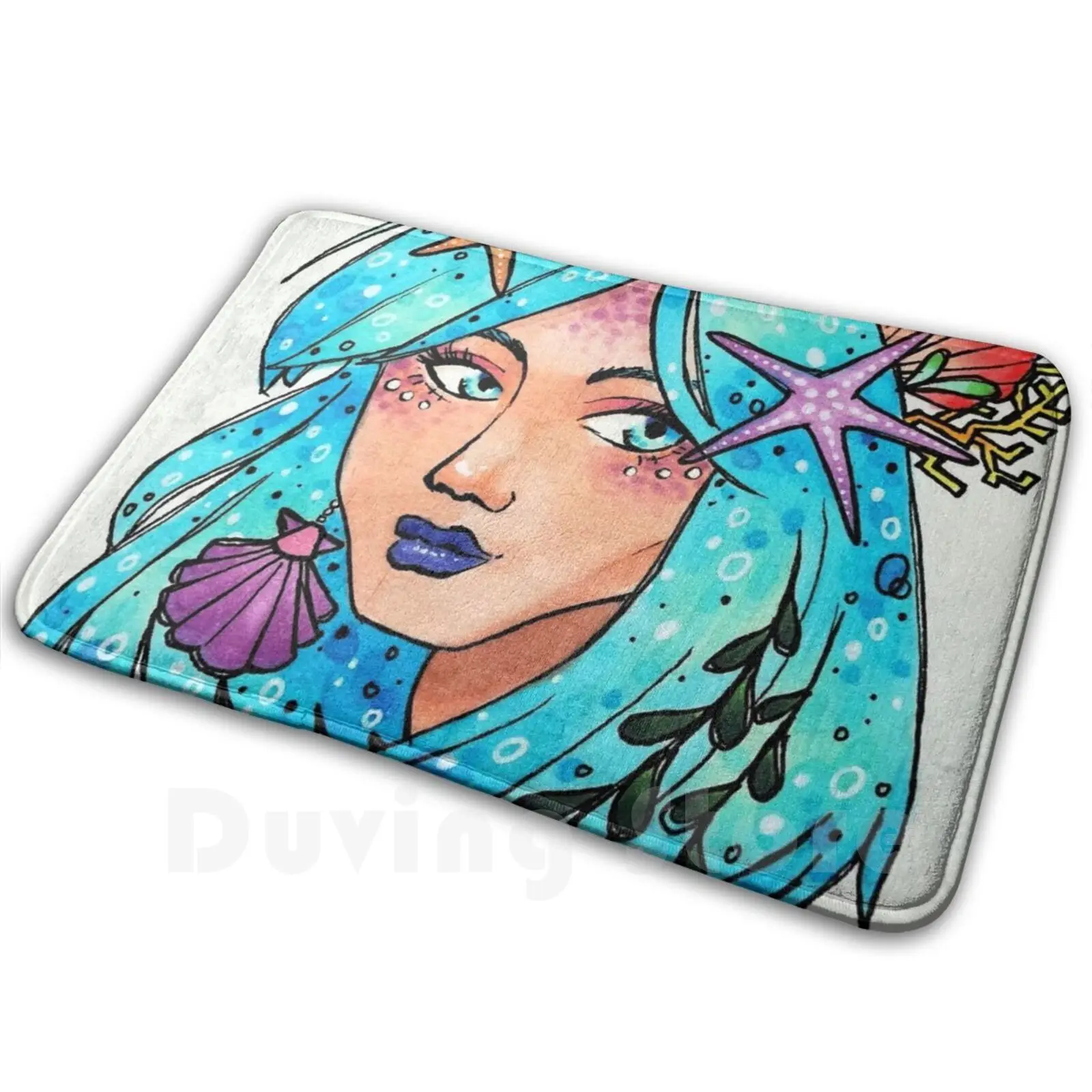Ocean Vibes Carpet Mat Rug Cushion Soft Water Ocean Sea Mermaid Girls Portrait Marker Copic Copicmarker Cute Oceanic