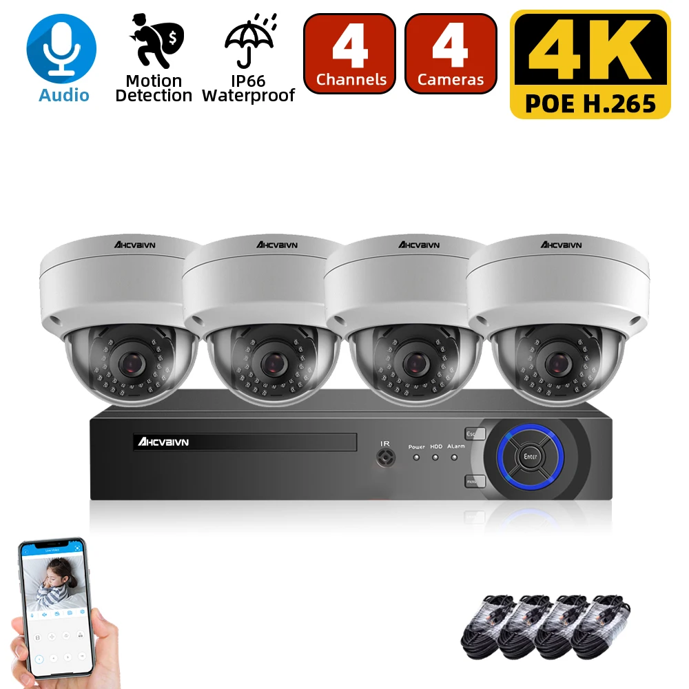 

Система наружного видеонаблюдения, 8 Мп, POE, 4K, NVR-камера, HD H.265, водонепроницаемая система домашнего видеонаблюдения, HDD, P2P