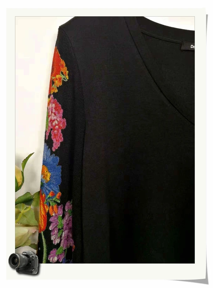 Spain Desigual autumn/winter 2018 new v-neck slimming print knit xs-xxl | Женская одежда
