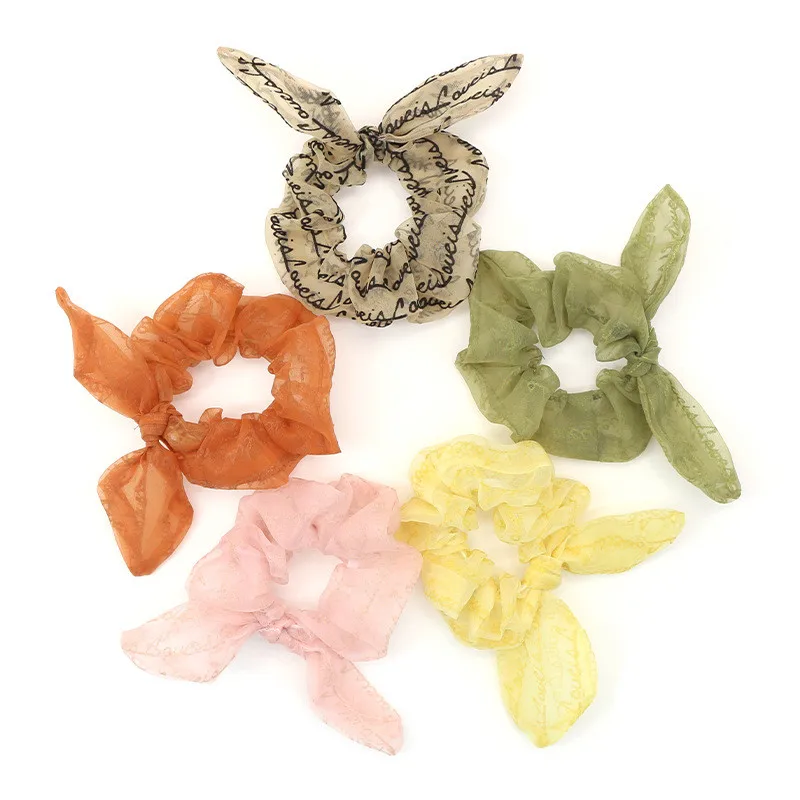 

Hair Scrunchie with Rabbit Bow Elastic Hair Bands Women Girls Headwear Ponytail Holder Hair Accessories RT007