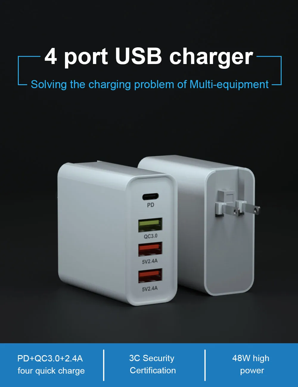 4in1 USB зарядное устройство для macbook xiaomi huawei 65 Вт быстрой зарядки 5 V/3A PD3.0/PD2.0/FCP PD зарядное устройство адаптер EU/US перенапряжения Защита
