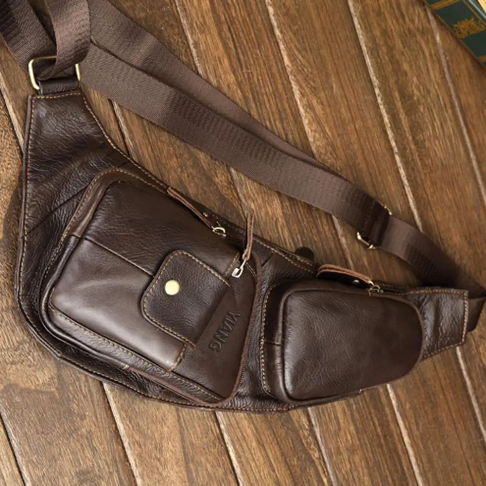 New Arrived fashionable Men Cowhide leather chest bag casual crossbody motorcycle travel riding Single shoulder | Багаж и сумки