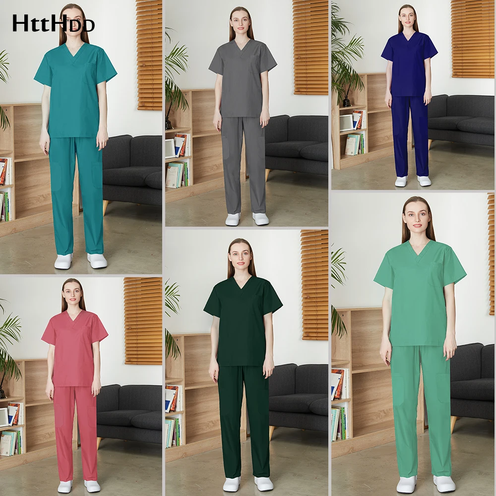

Unisex Surgical Gown Stretch Fabric Hospital Care Scrubs Clothes Dental Clinic Doctor Veterinary Work Clothes Medical Uniforms