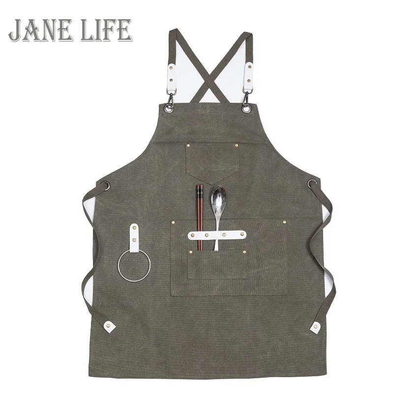 

2021 New Thick Canvas Unisex Apron Bib Chef Kitchen Aprons for Women Men Coffee Shop Barber BBQ Bib Working Uniform