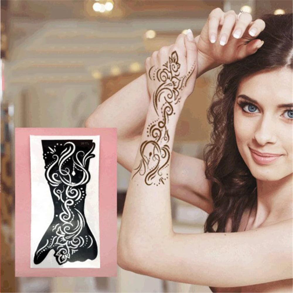 Indian Henna Rose Lace Flower Tattoo Stencil Women Diy Body Legs Arm Art Airbrush Painting Mandala Henna Tattoo Stencil Template