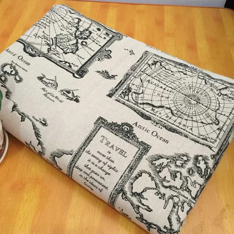 50x150cm World Map Printed Cotton Linen Fabric For Handmade Quilting DIY Sewing Table Cloth Bag Tissue Material |