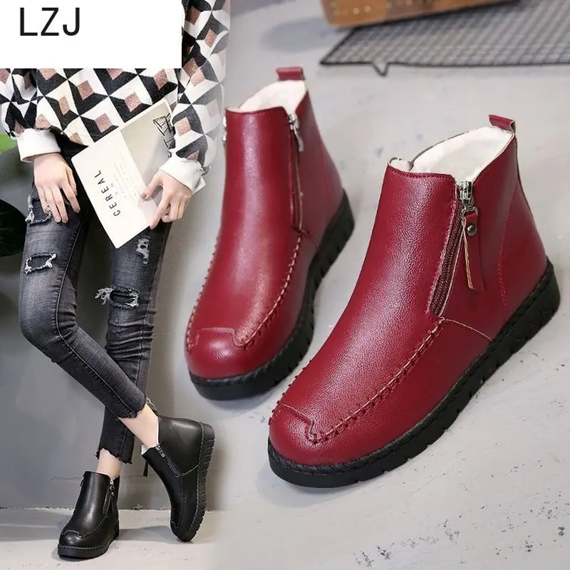 

LZJ Women Shoes Winter Autumn Casual Women High Heels Pumps Warm Ankle Boots Women Botas Snow Boots Mujer Zapatos Size 35-40