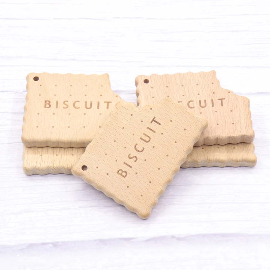 Mordedor de madera con forma de galletas para beb&eacute;, mordedor de madera natural, juguetes de dentici&oacute;n, accesorios para Baby Shower, 10 Uds.-0
