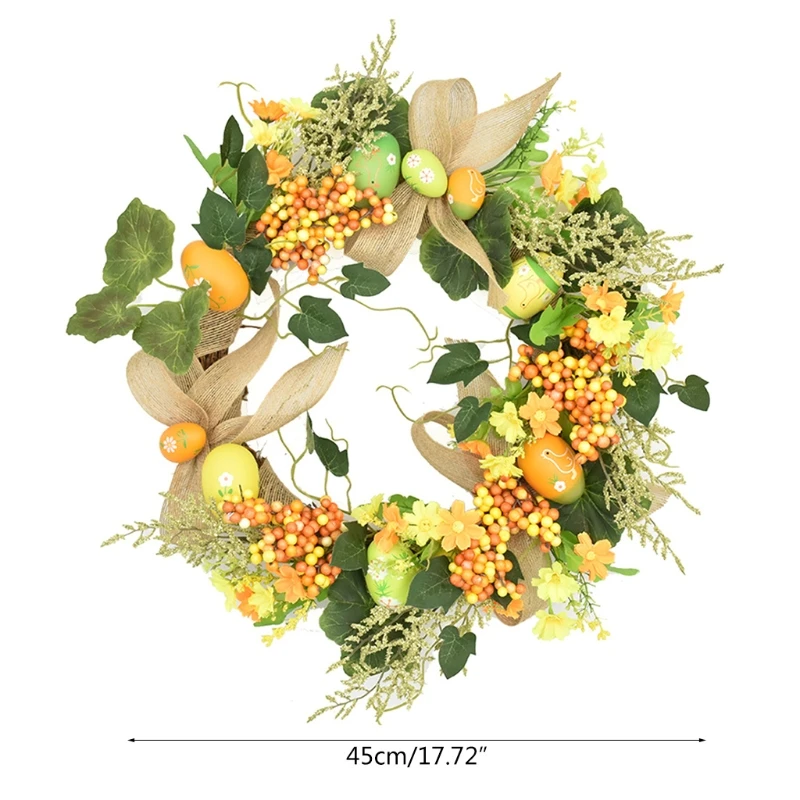 

Easter Garland Eggs Rattan Wreath Artificial Flower Door Hang Easter Decoration