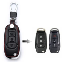 1 pcs car key case cover leather key bag 3buttons holder chain for ford f 150 250 350 explorer ranger ka fiesta mondeo eco sport