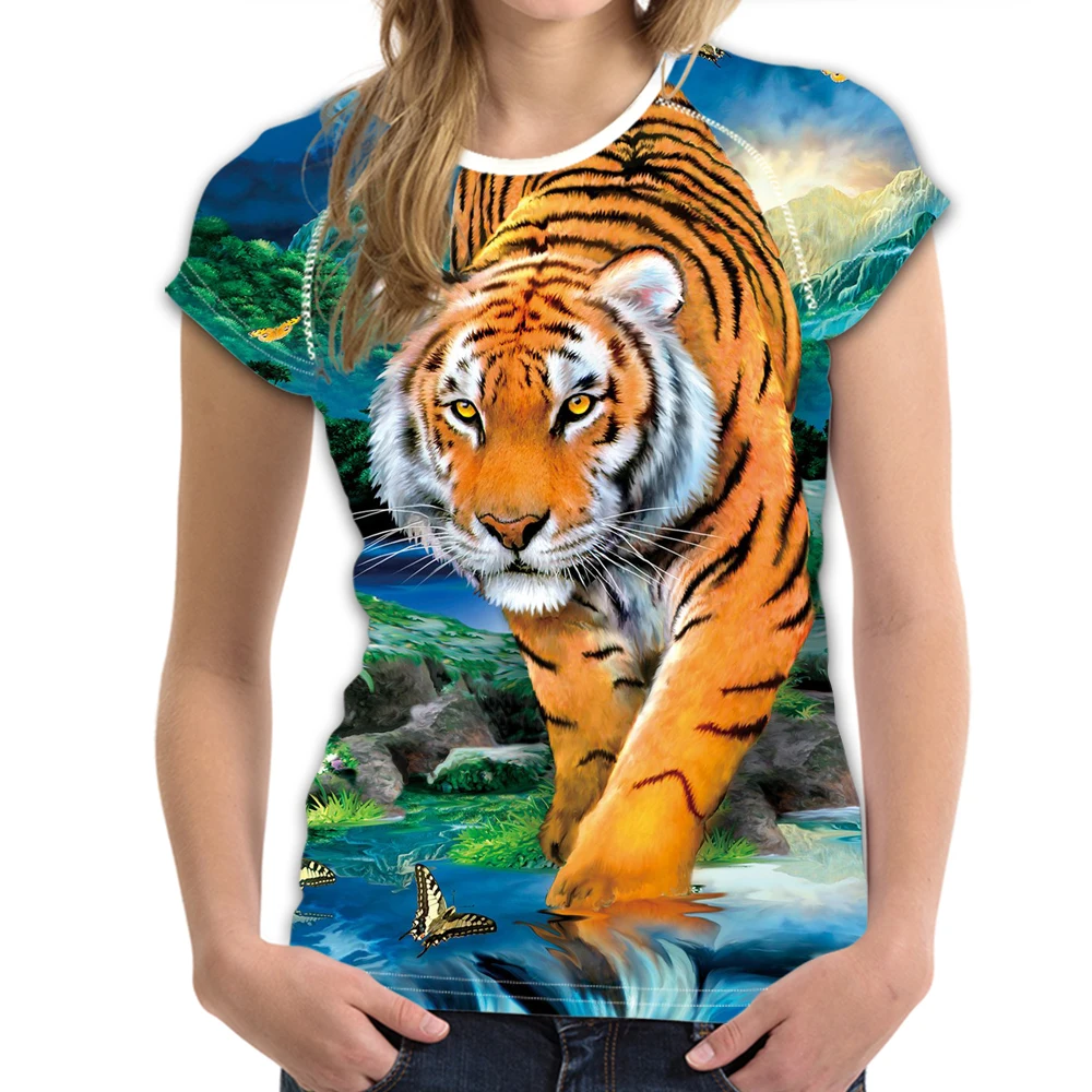 

Футболка Nopersonality женская с 3D-принтом головы тигра, крутая Повседневная летняя одежда с коротким рукавом и круглым вырезом, брендовые Топы
