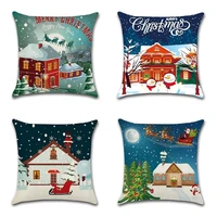 pillowcase linen christmas holiday celebration festive snow house home cushion 2022 new year decoration elf reindeer xmas 45cm