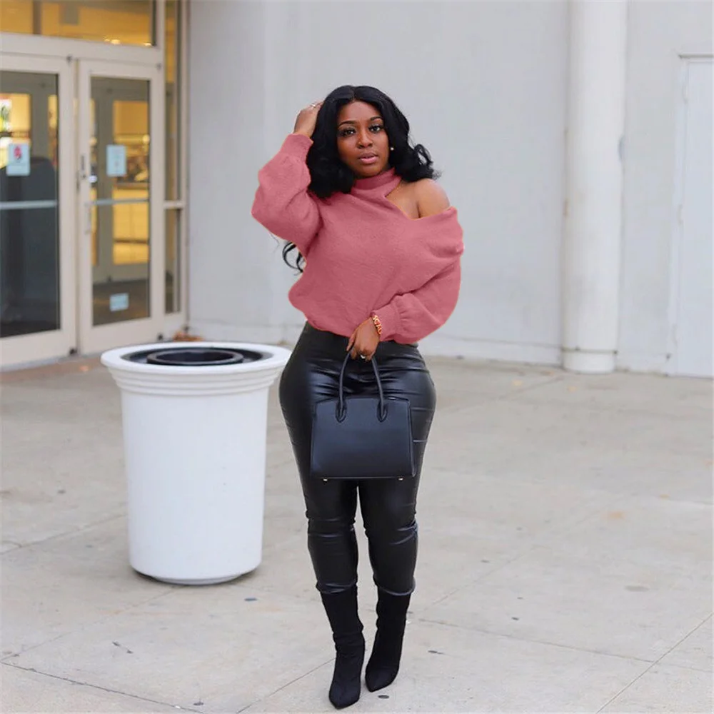 

Pullover Long Sleeve Knitted Sweater for Women Solid Color Loose Womens Sweater Casual Femme Clothes