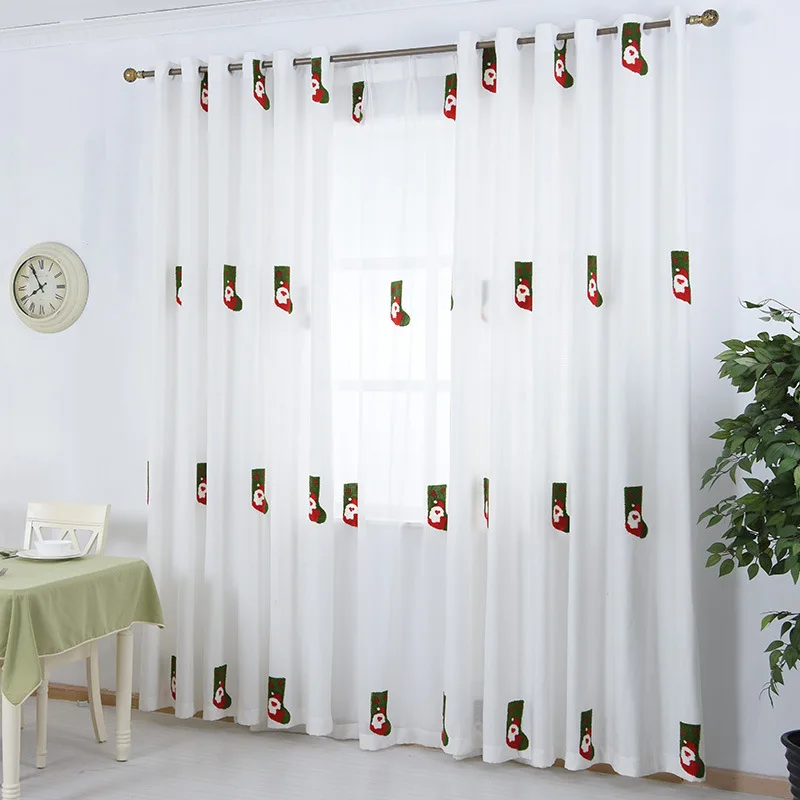Рождественские декоративные занавески для гостиной с вышивкой полузатемняющие