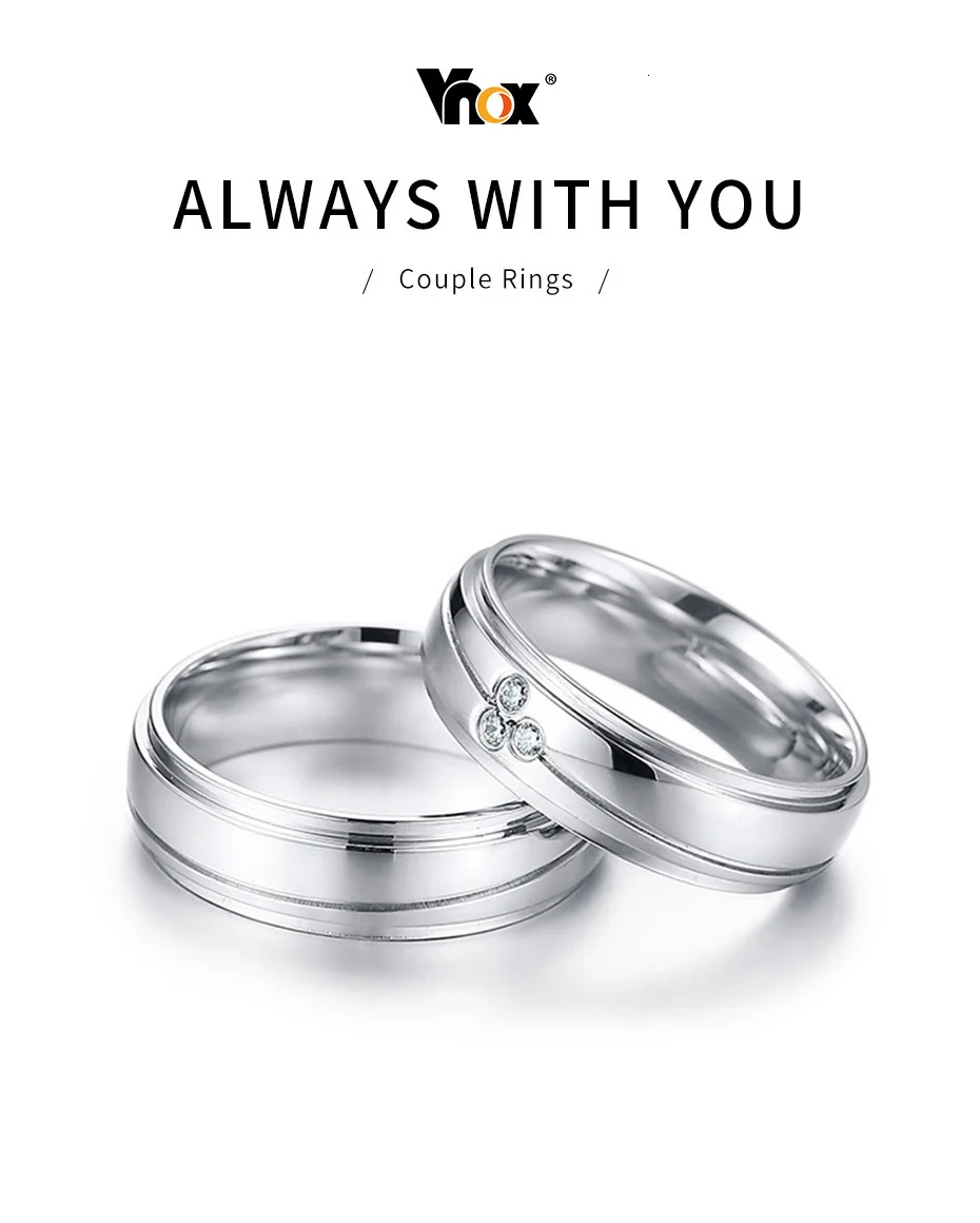 Vnox Elegant Couple Rings For Women Men Stainless Steel Wedding Bands AAA CZ Stones Trendy Anel Alliance Gift