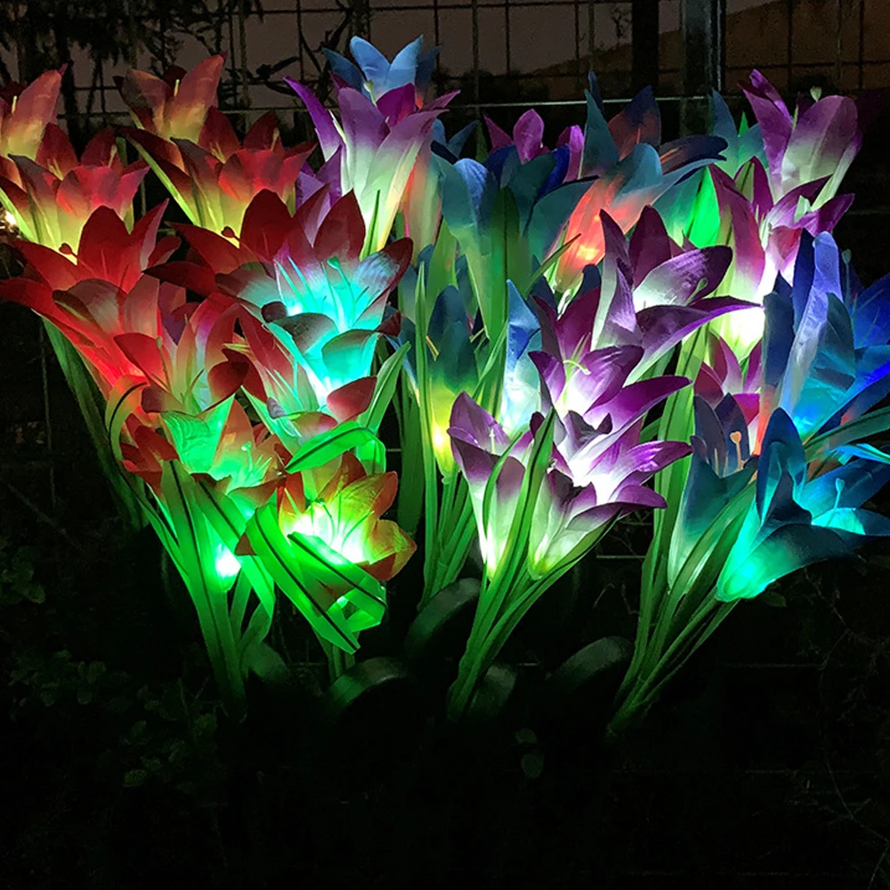

Outdoor Waterproof LED Solar Light Color Lily Flower/Rape Blossom Garden Stake Light Lawn Pathway Wedding Decorative Flower Lamp