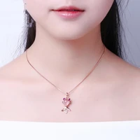 romantic rose gold small goldfish pendants pink crystal natural hibiscus stone animal pendant necklace cute jewelry for women
