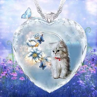 2021 new cute cat pendant necklace for women girls children fashion heart crystal cartoon cat animal necklaces chain jewelry