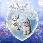 Ожерелье с подвеской в виде милого кота для женщин и девочек, детская мода, цепочка с кулоном в форме сердца и кристаллов, мультяшный Кот, животное, ювелирные изделия, 2021