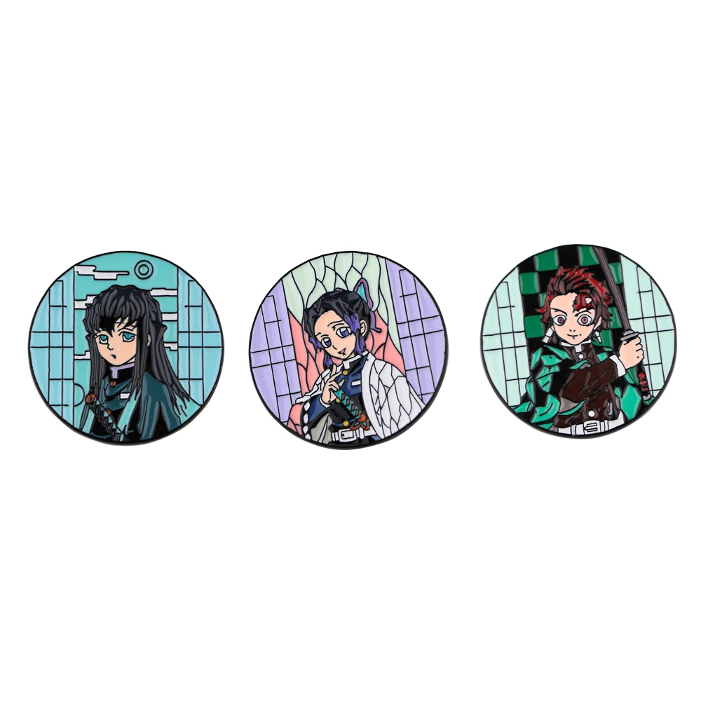 

20pcs/lot J3011 Anime Demon Slayer Character Round Pin Metal Enamel Pins and Brooches for Women Men Lapel Pin Backpack Hat Badge
