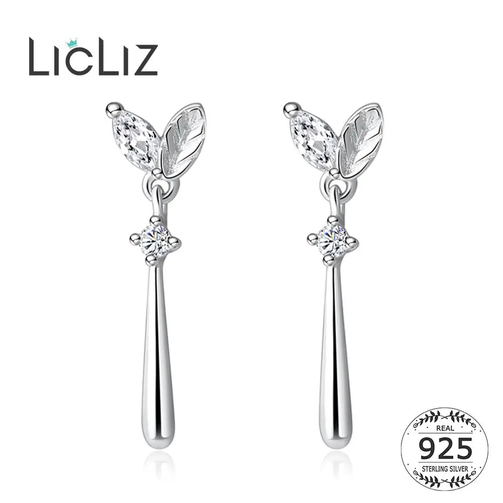 LicLiz 925 Sterling Silver Zircon Crystal Leaf Drop Earrings for Women Clear Black CZ White Gold Jewelry LE0628 | Украшения и