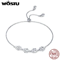 wostu hot fashion 925 sterling silver paw trail dog animal chain link bracelets for women cute jewelry lucky best gift cqb096