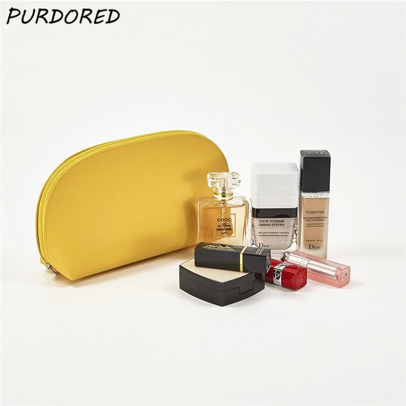 

PURDORED 1 Pc Solid Color Women Makeup Bag Female Waterproof Leather Cosmetic Bag Travel Makeup Organizer for Cosmetics