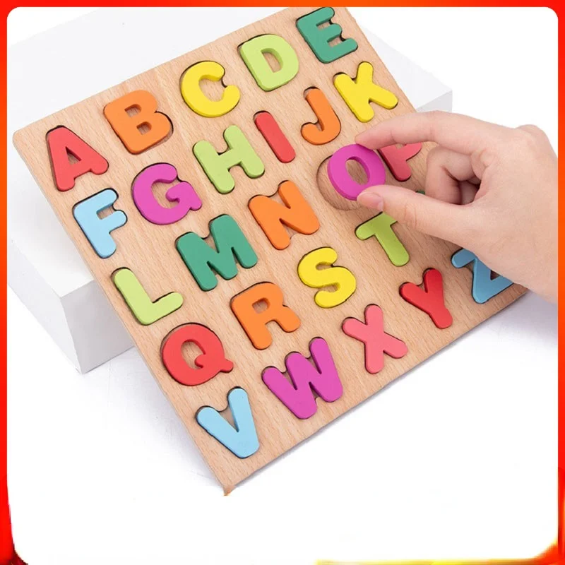 

1 PC 20cm Wooden Board with Colorful Alphabet Number 3D Puzzle Kids Early Educational Toy Matching Letter Family Game