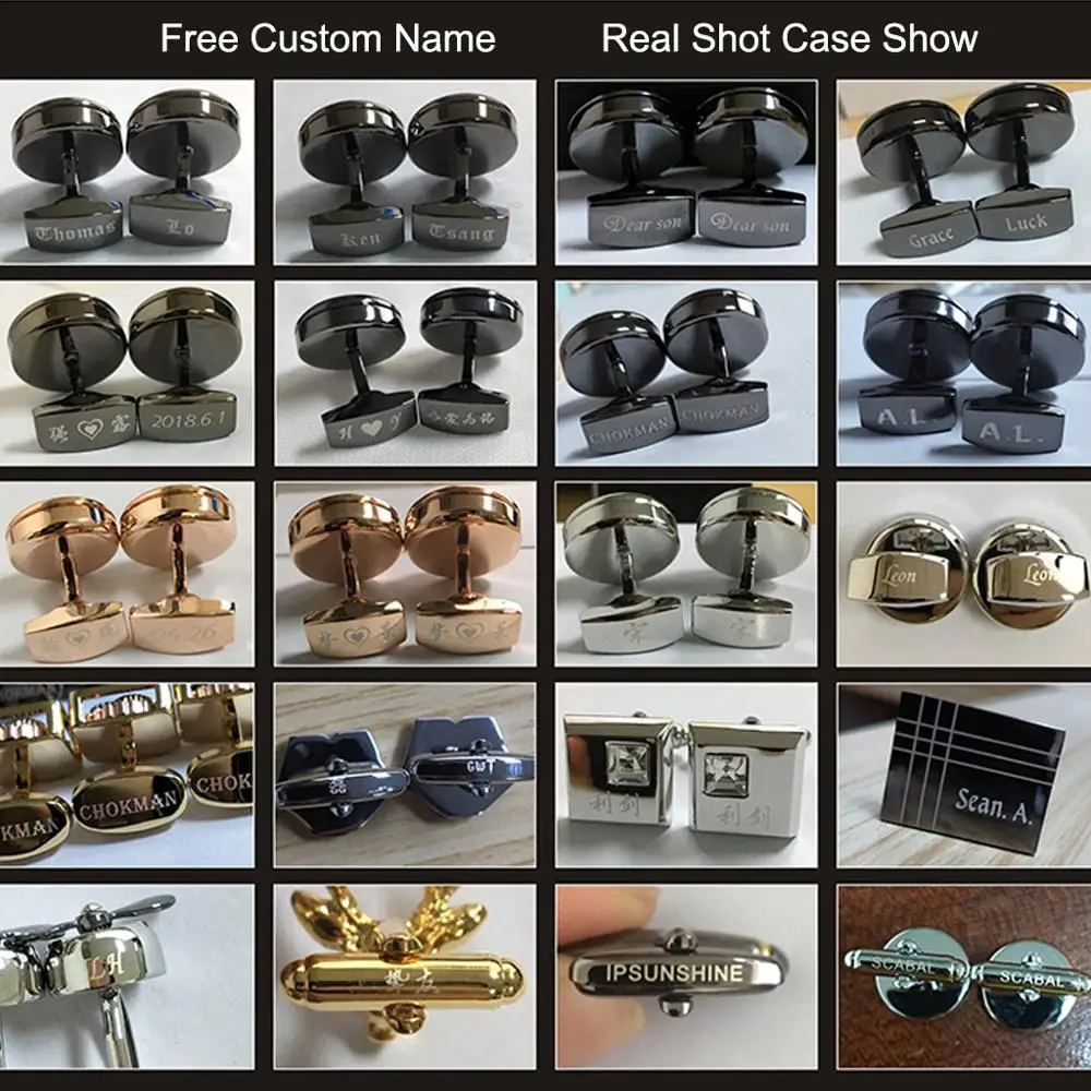 

SAVOYSHI Classic Square Mens Cufflinks High Quality Black Crystal Cuff links Wedding Best Man Gift Free Engraving Name