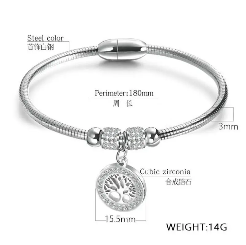 Women's stainless steel bracelet Tree of life Round Beads Magnet Bracelet | Bracelets