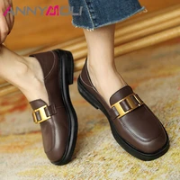 annymoli loafers shoes women natural genuine leather flat platform shoes metal decoration round toe flats female footwear brown