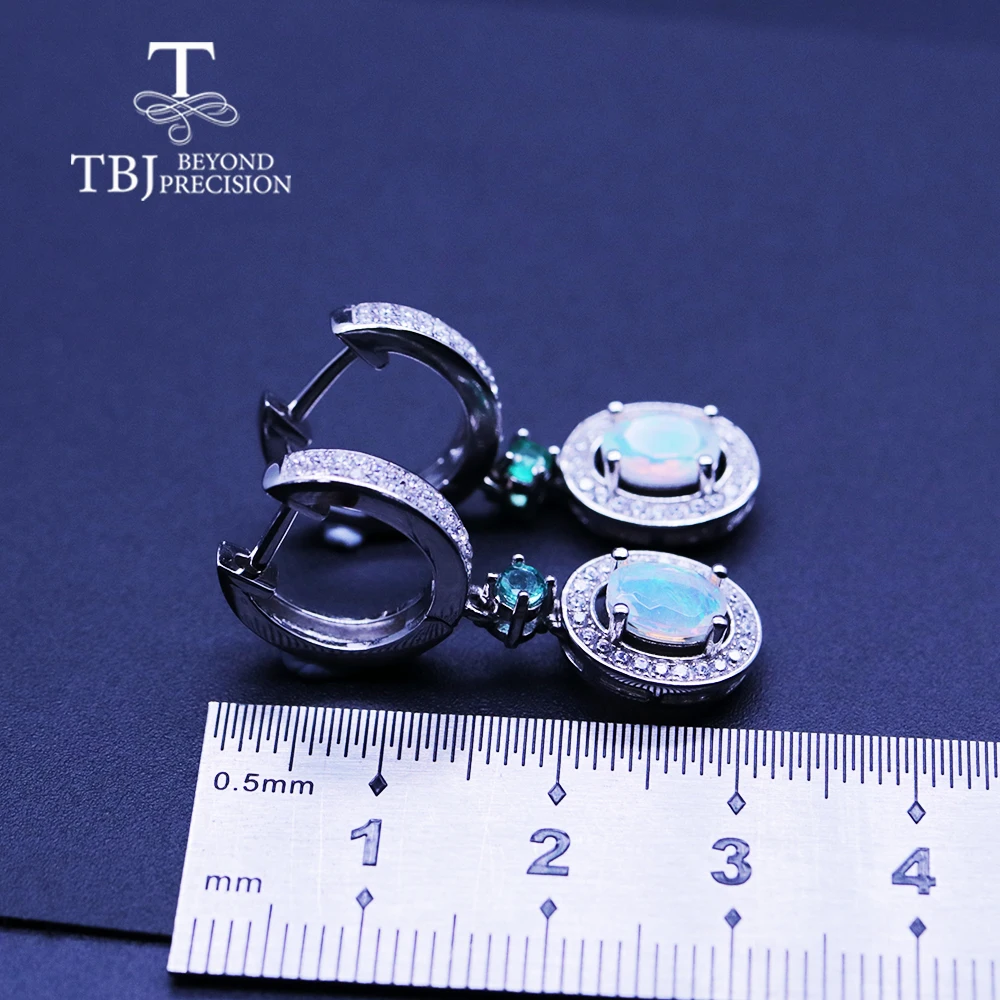 TBJ новая классическая застежка серьги с натуральным опалом и Зеленый Изумрудный