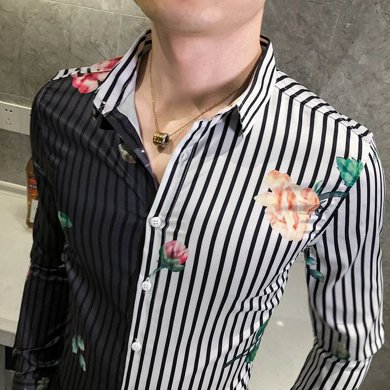 

Shirt Autumn 2020 Men Long-sleeved Korean Trendy Handsome Striped Shirt Casual Slim Fit Dress Shirts Camisa Social Masculina