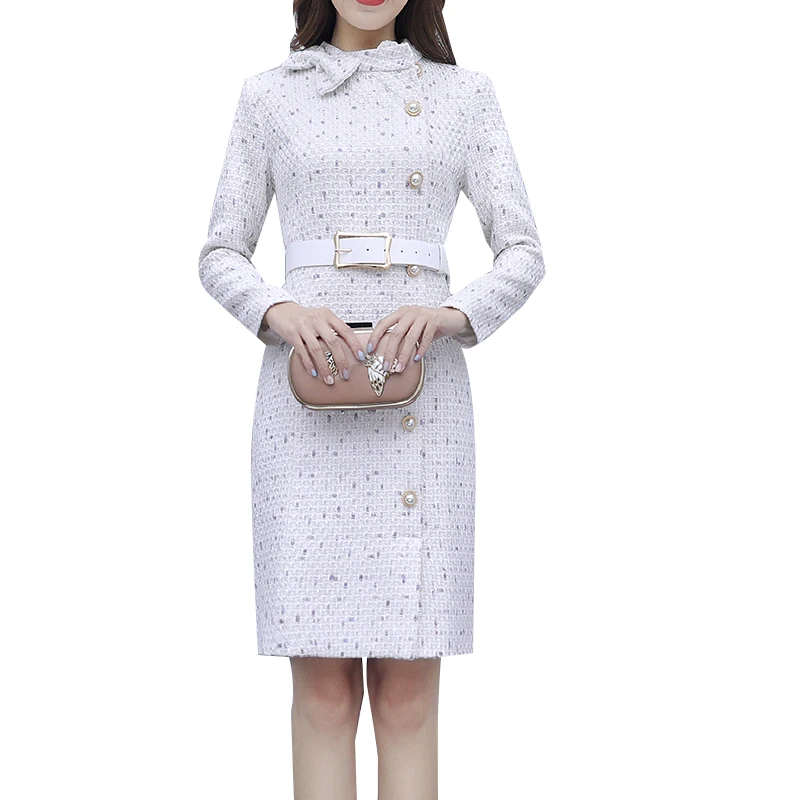 

2020 New Arrival Autumn And Winter Runway Women Elegant Tweed Dress Long Sleeve Female Fashion Chic Vestidos