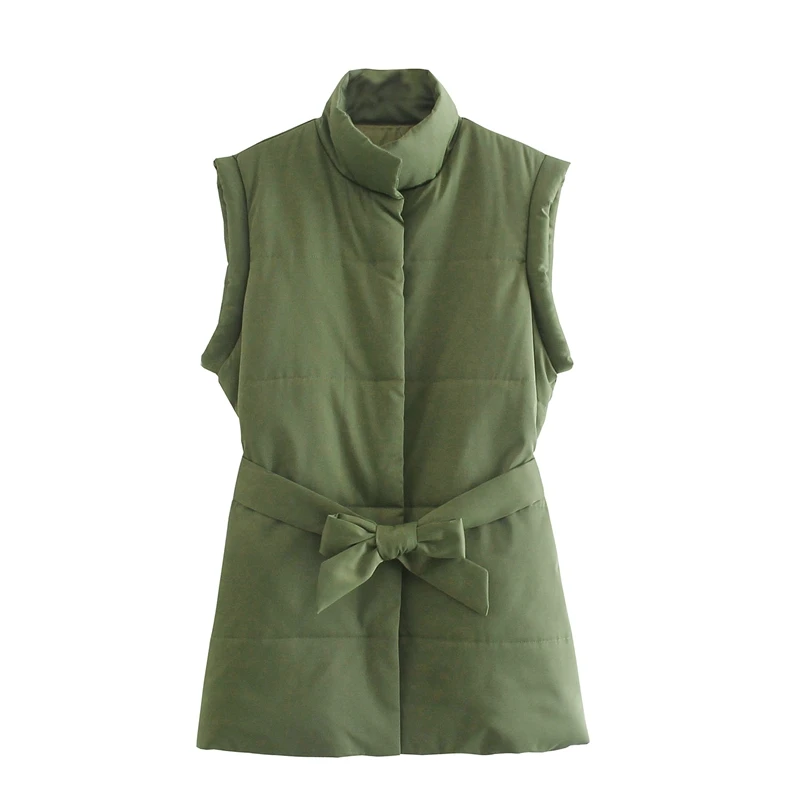 

Fashion Women Solid color Waistcost Parkas With Belt Pockets 2021 Office Lady Oversized Coat Sleeveless Parkas drop shipping