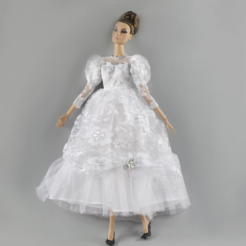 Dress Only Белое кружевное платье принцессы, длинное платье для куклы Барби Кукольное свадебное платье для 1/6 BJD кукла Вечеринка платье для 1:6 куклы лучший "сделай сам" для игрушек - Цвет: Dress Only