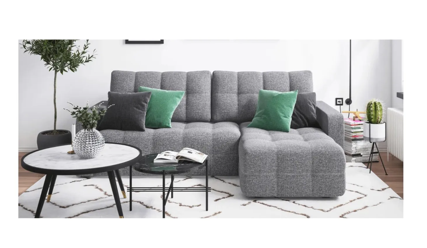 L Shaped Conversible Sofa Modern Fabric Upholstered Bed with Storage Living Room Furniture for Apartment 235x165x89 cm | Мебель