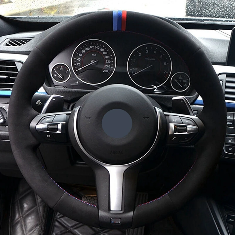 DIY черный замшевый кожаный чехол рулевого колеса автомобиля для BMW F33 428i 2015 F30 328i 330i