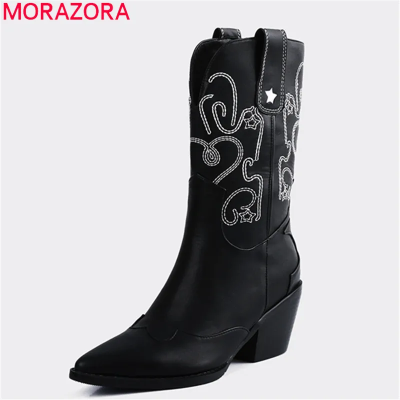 MORAZORA/2020 г. Большой размер 33-45 сапоги до середины икры из pu искусственной кожи