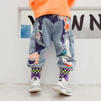 hip pop jeans for kid boys loose denim pants children jean trousers boy autumn casual novelty printed cotton pant with pocket