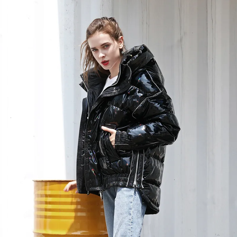 Черный белый утиный пух куртки девушки 2019 зимняя куртка отражающие легкие