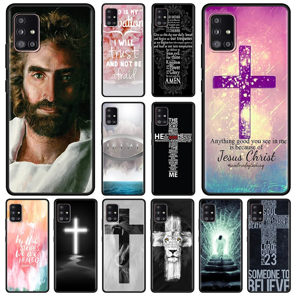 

Black Case For Samsung A51 A21s A71 A12 A31 A52 A41 A32 A02 A11 Soft For Galaxy A72 A32 A42 Bible Jesus Christ Christian Cross
